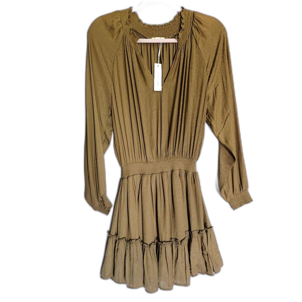 Gentle Fawn brown ruffle cinched waist flowy party dress tiered size s